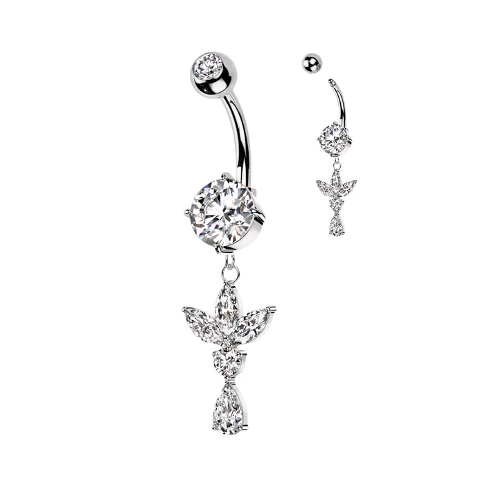 Rings 3 Marquise CZ Leaf and Pear CZ Belly Button Navel Ring Silver Glitters