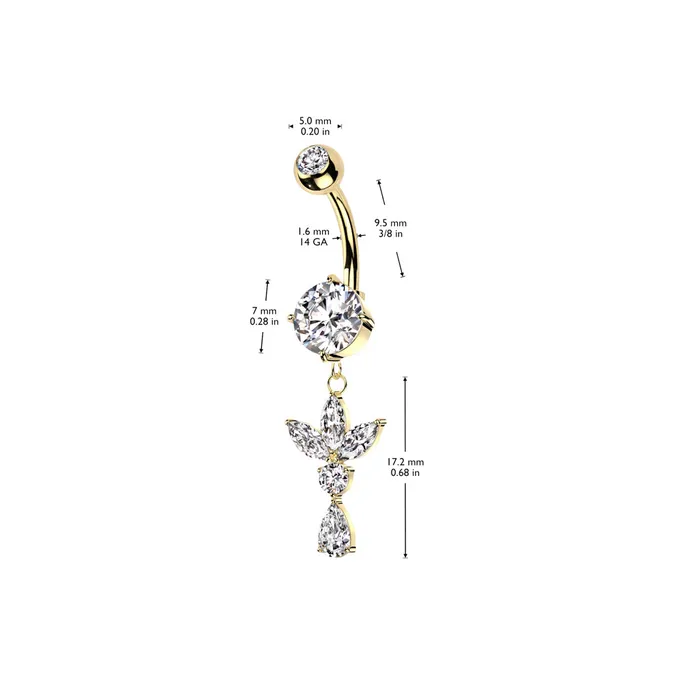 Rings 3 Marquise CZ Leaf and Pear CZ Belly Button Navel Ring Silver Glitters