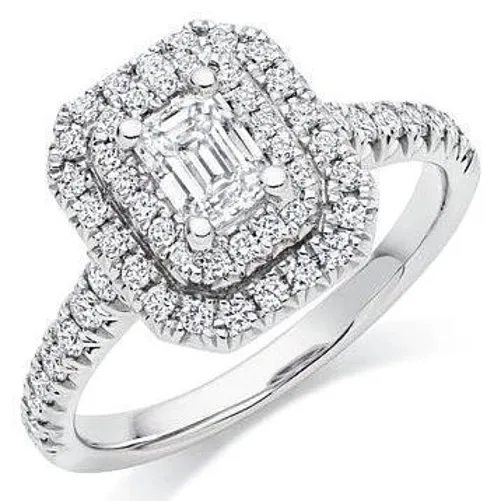 Rings Beauvince Double Halo Engagement Ring 100 ct Emerald Cut FVS1 GIA Diamond in White Gold