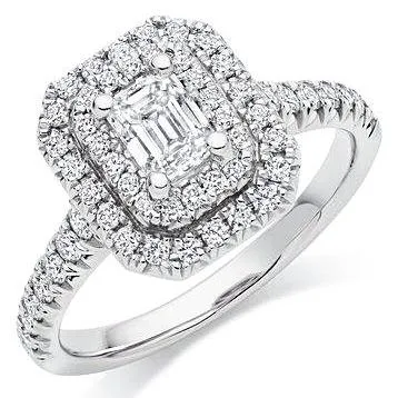 Rings Beauvince Double Halo Engagement Ring 100 ct Emerald Cut FVS1 GIA Diamond in White Gold