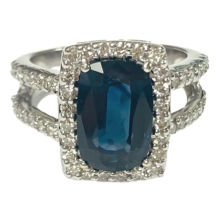 Rings Crown Jewels Coin 14KT WHITE GOLD 420 CT SAPPHIRE AND DIAMOND RING Rings Crown Jewels Coin 14KT WHITE GOLD 420 CT SAPPHIRE AND DIAMOND RING