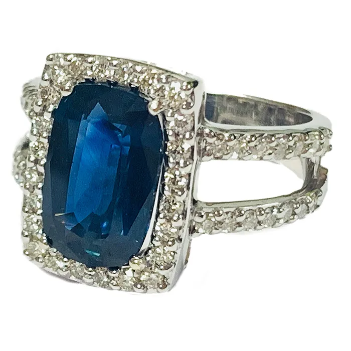 Rings Crown Jewels Coin 14KT WHITE GOLD 420 CT SAPPHIRE AND DIAMOND RING