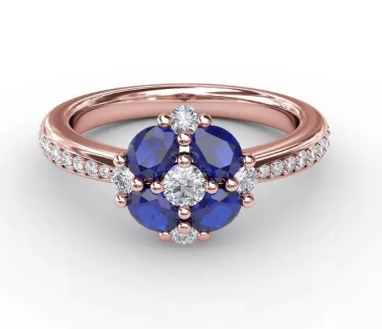 Rings FANA Estate 14K Rose Gold 108ctw Halo Style Sapphires and Diamonds Ring