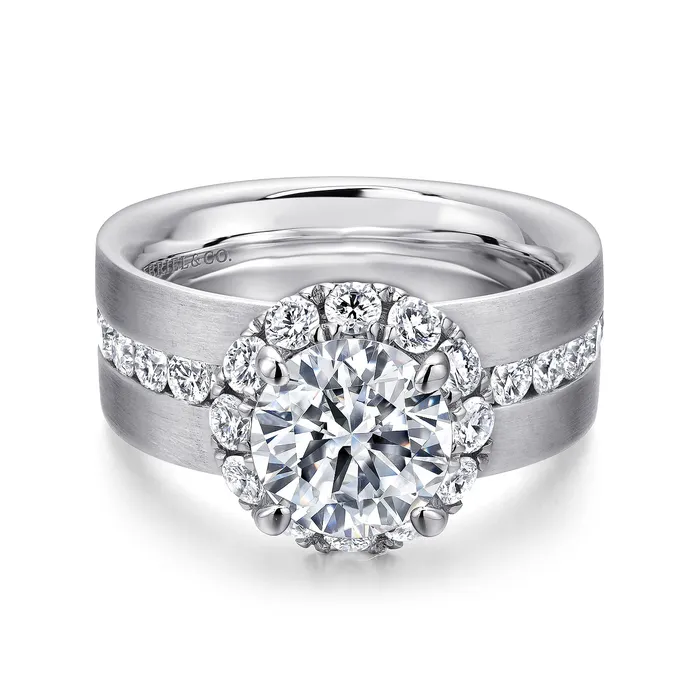 Rings Gabriel 14K White Gold 123ctw Round Halo Style Diamond SemiMount Engagement Ring GABRIEL CO Rings Gabriel 14K White Gold 123ctw Round Halo Style Diamond SemiMount Engagement Ring GABRIEL CO