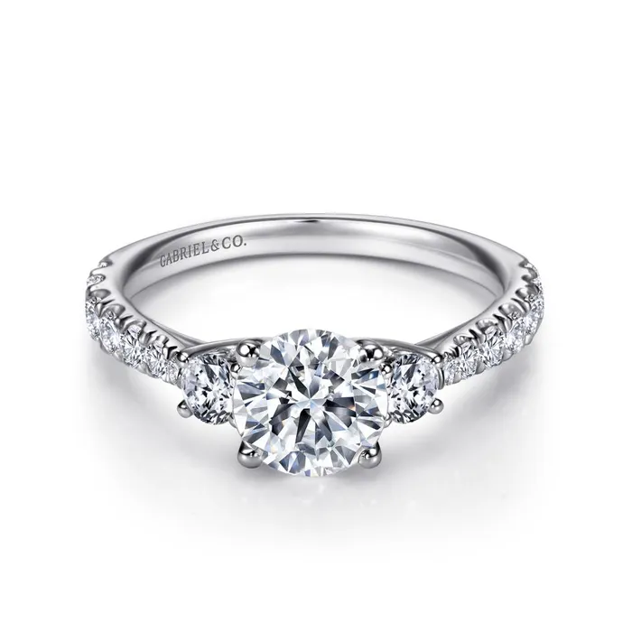 Rings GABRIEL CO Gabriel 14K White Gold 63ctw Three Stone Style Diamond SemiMount Engagement Ring
