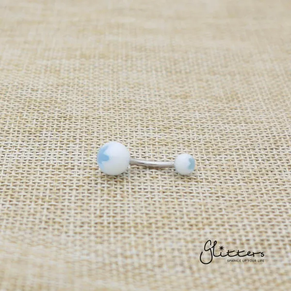 Rings Glitters 14 Gauge Acrylic Flower Balls Belly Button Ring Light Blue