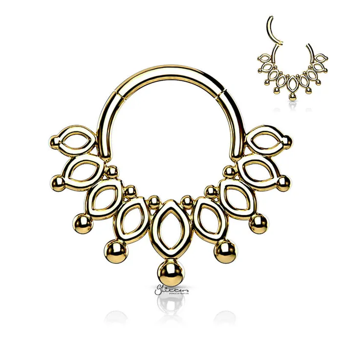 Rings Glitters Beaded End Crown Hinged Segment Hoop Ring Gold