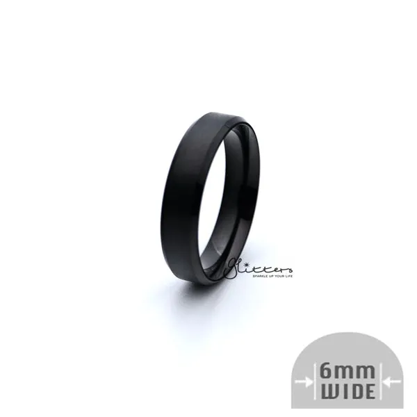 Rings Glitters Black Titanium IonPlated Stainless Steel 6mm Wide Beveled Edge Band Rings