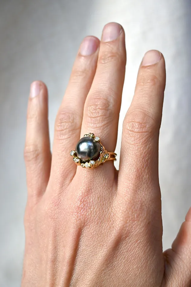 Rings Kimberlin Brown Tahitian Black Pear and Diamond Ring