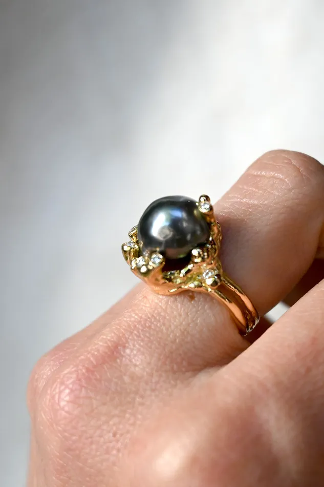 Rings Kimberlin Brown Tahitian Black Pear and Diamond Ring