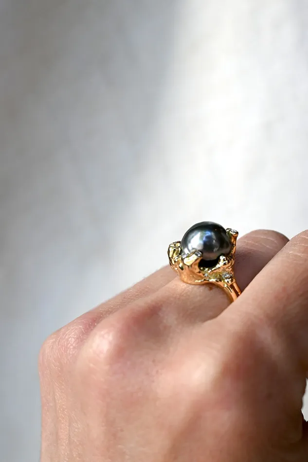 Rings Kimberlin Brown Tahitian Black Pear and Diamond Ring