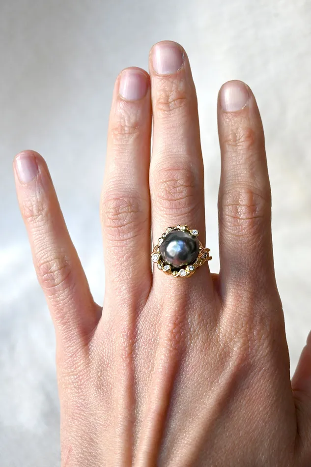 Rings Kimberlin Brown Tahitian Black Pear and Diamond Ring