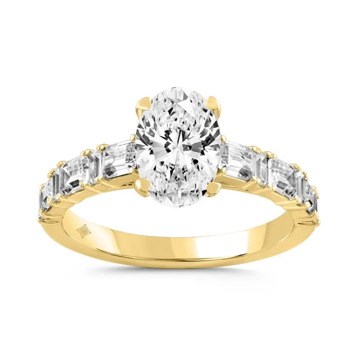 Rings LADIES RING 300CT OVALBAGUETTEEMERALD DIAMOND 14K YELLOW GOLD CENTER STONE OVAL DIAMOND 200CT Ethos Rings LADIES RING 300CT OVALBAGUETTEEMERALD DIAMOND 14K YELLOW GOLD CENTER STONE OVAL DIAMOND 200CT Ethos