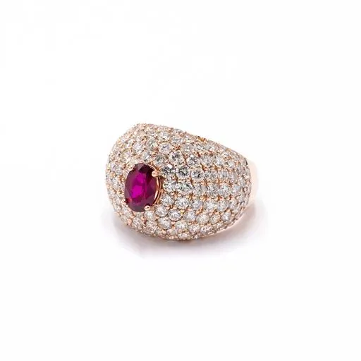 Rings Large Pave Oval Ruby and Diamond Ring Crown Jewels Coin