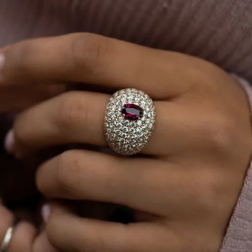 Rings Large Pave Oval Ruby and Diamond Ring Crown Jewels Coin