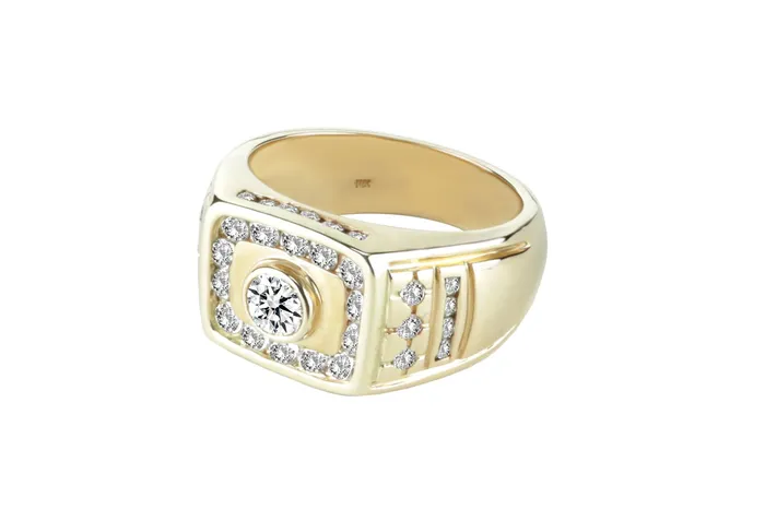 Rings Mens Diamond Ring 180 ctw 14k Yellow Gold Crown Jewels Coin