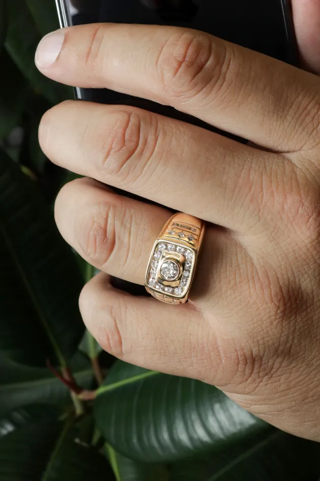 Rings Mens Diamond Ring 180 ctw 14k Yellow Gold Crown Jewels Coin