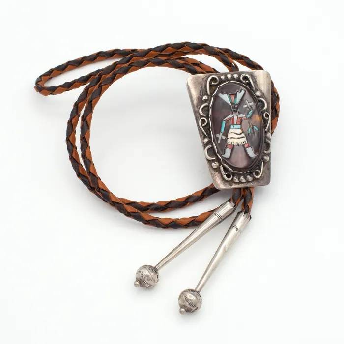Rings Roy Vandaver Navajo Handmade Sterling Silver MultiInlay Bolo Tie Set with Zuni Inlay Crown Jewels Coin