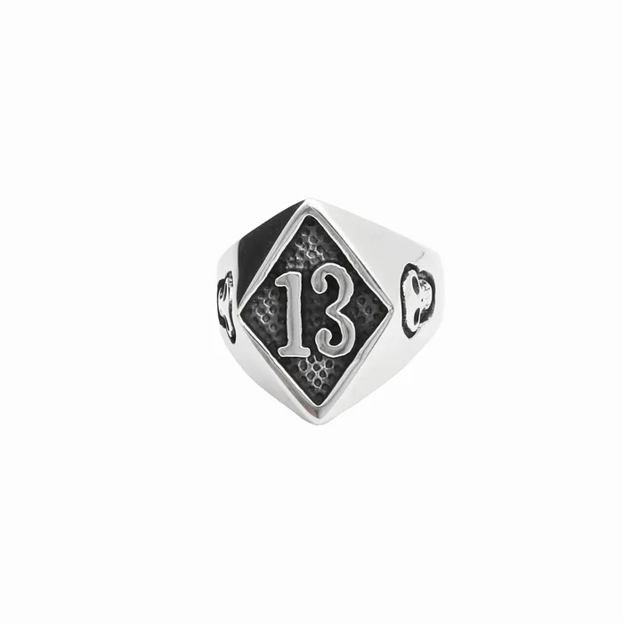Rings Stainless Steel Number 13 and Skulls Ring Glitters