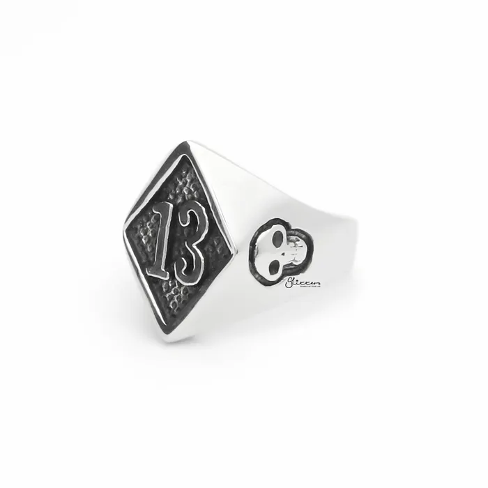 Rings Stainless Steel Number 13 and Skulls Ring Glitters