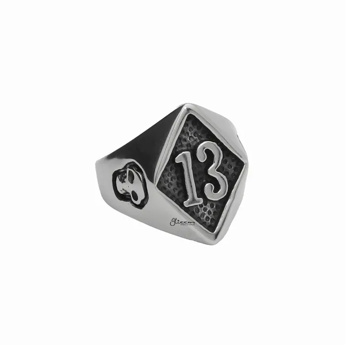 Rings Stainless Steel Number 13 and Skulls Ring Glitters