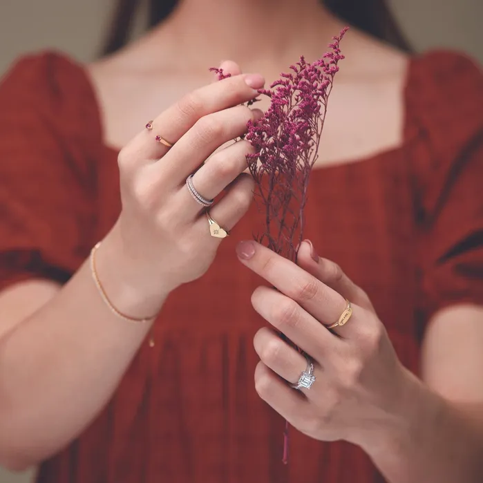 Rings Storyteller by Vintage Magnality Heart Signet Natural Diamond Starburst Wear Everyday Ring Solid 14K Rose Yellow White or SilverGold