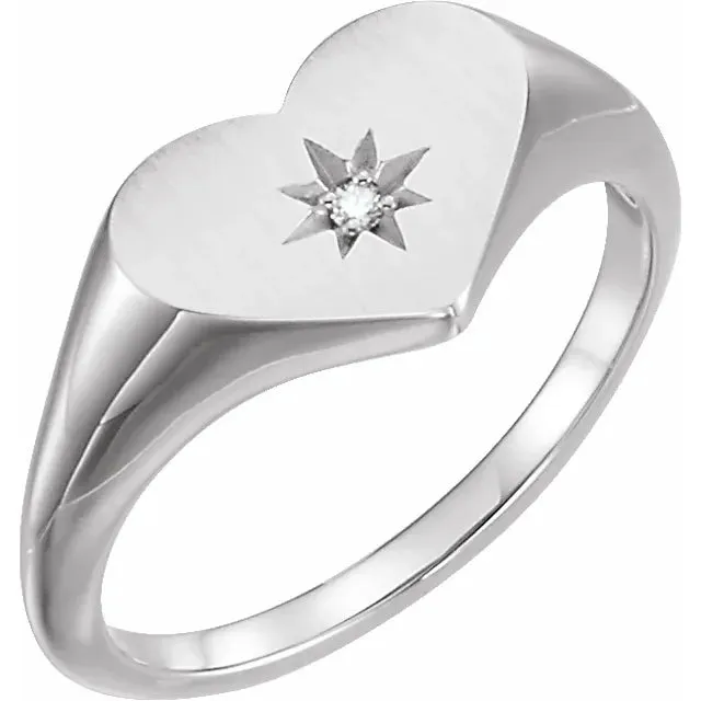 Rings Storyteller by Vintage Magnality Heart Signet Natural Diamond Starburst Wear Everyday Ring Solid 14K Rose Yellow White or SilverGold