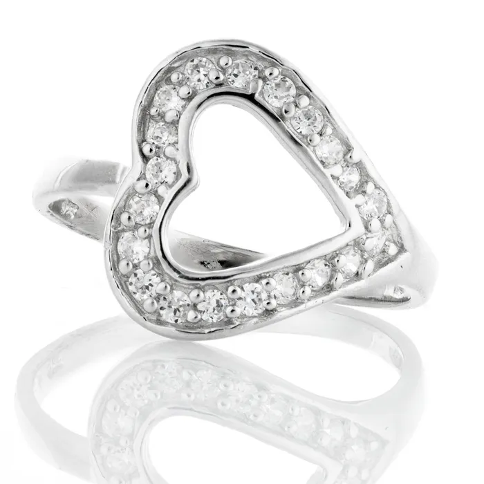 Rings Teeda RZ4045 Sideways Open Heart Cubic Zirconia Ring