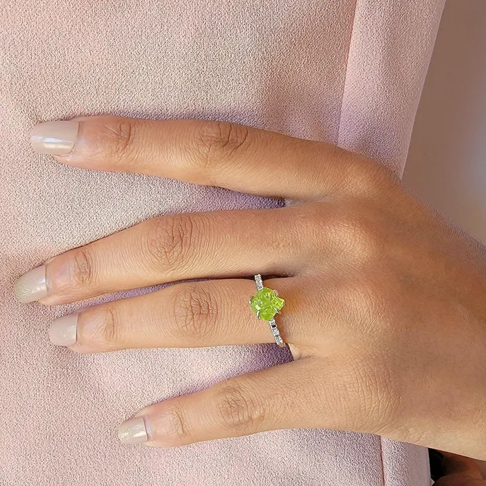 Rings Uniquelan Jewelry Raw Peridot Birthstone Ring