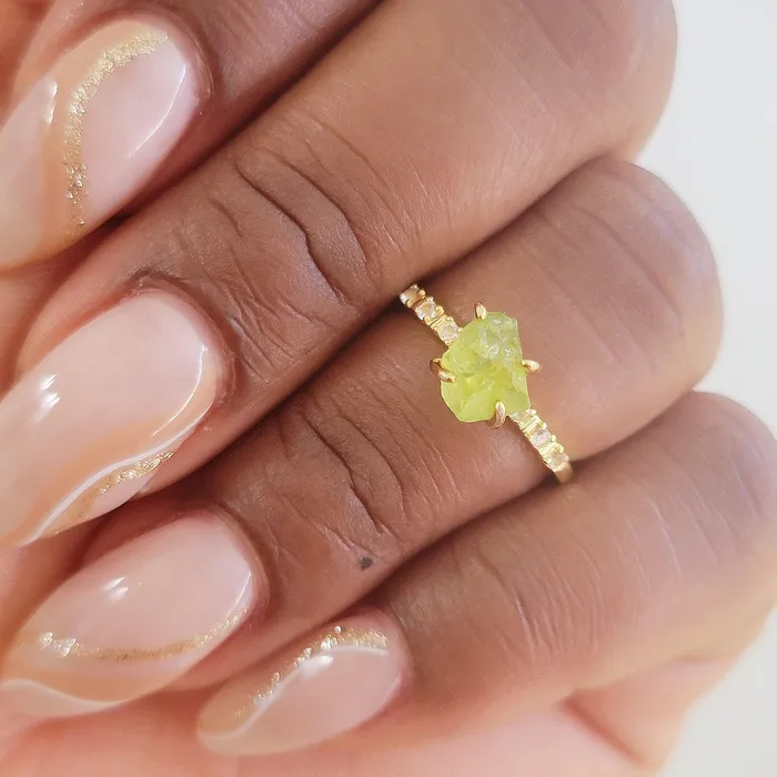 Rings Uniquelan Jewelry Raw Peridot Birthstone Ring