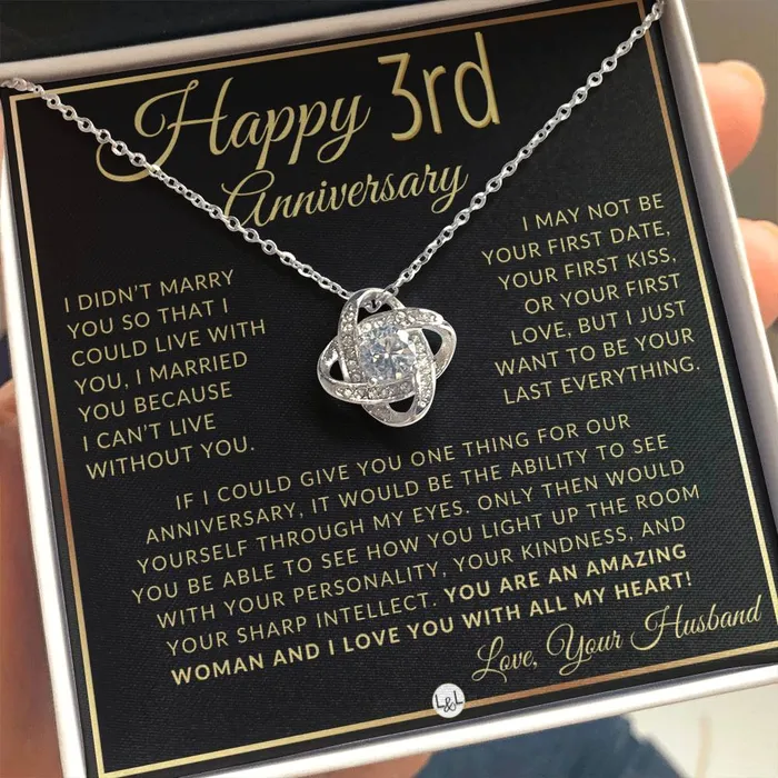 ShineOn Fulfillment 3rd Anniversary Gift For Wife Beautiful Womens Pendant Necklace Heartfelt Anniversary Message Necklaces