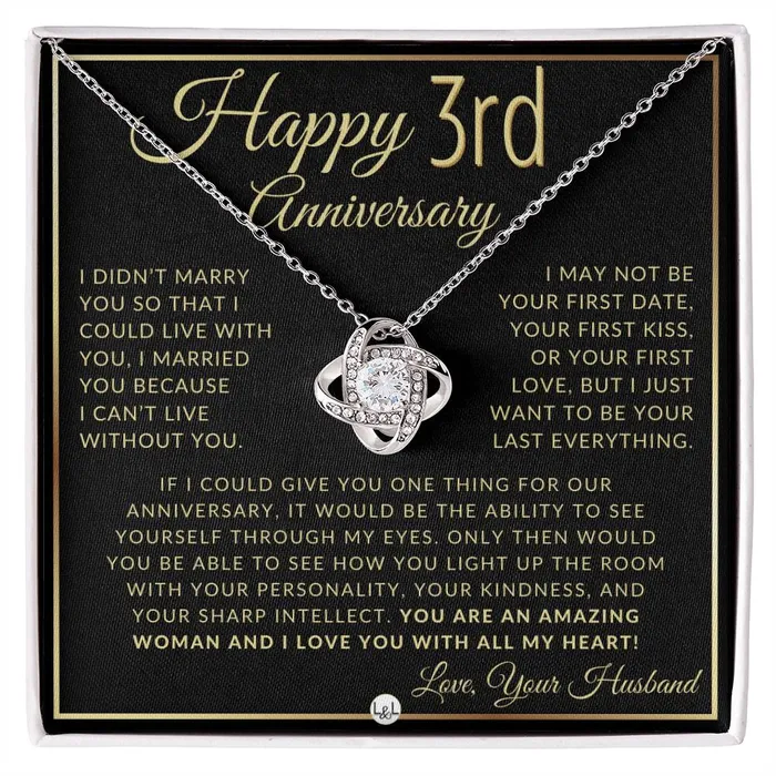ShineOn Fulfillment 3rd Anniversary Gift For Wife Beautiful Womens Pendant Necklace Heartfelt Anniversary Message Necklaces