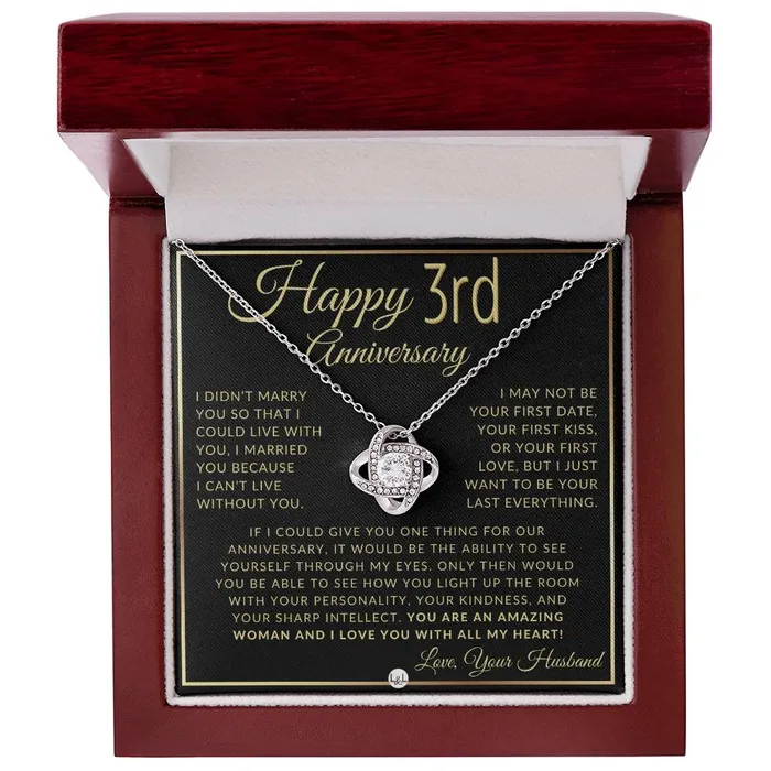 ShineOn Fulfillment 3rd Anniversary Gift For Wife Beautiful Womens Pendant Necklace Heartfelt Anniversary Message Necklaces