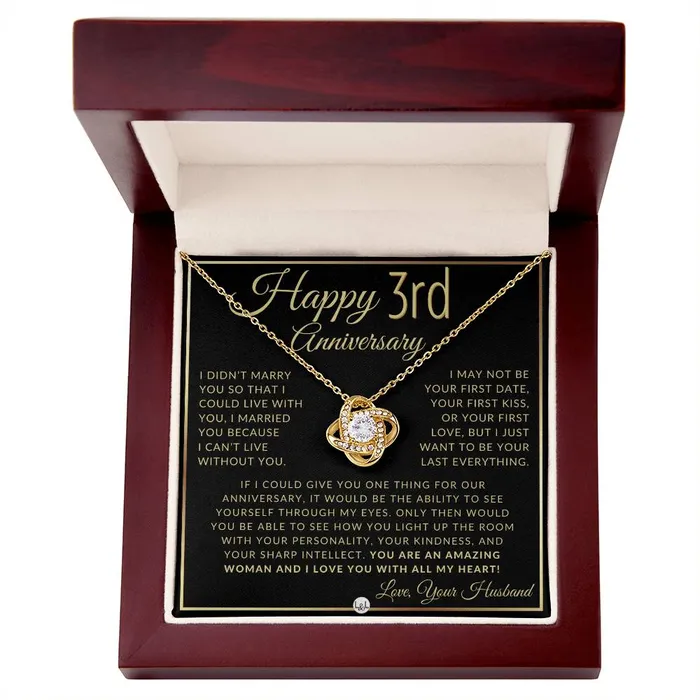 ShineOn Fulfillment 3rd Anniversary Gift For Wife Beautiful Womens Pendant Necklace Heartfelt Anniversary Message Necklaces