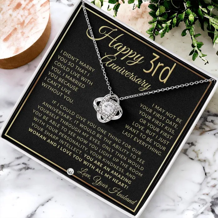ShineOn Fulfillment 3rd Anniversary Gift For Wife Beautiful Womens Pendant Necklace Heartfelt Anniversary Message Necklaces