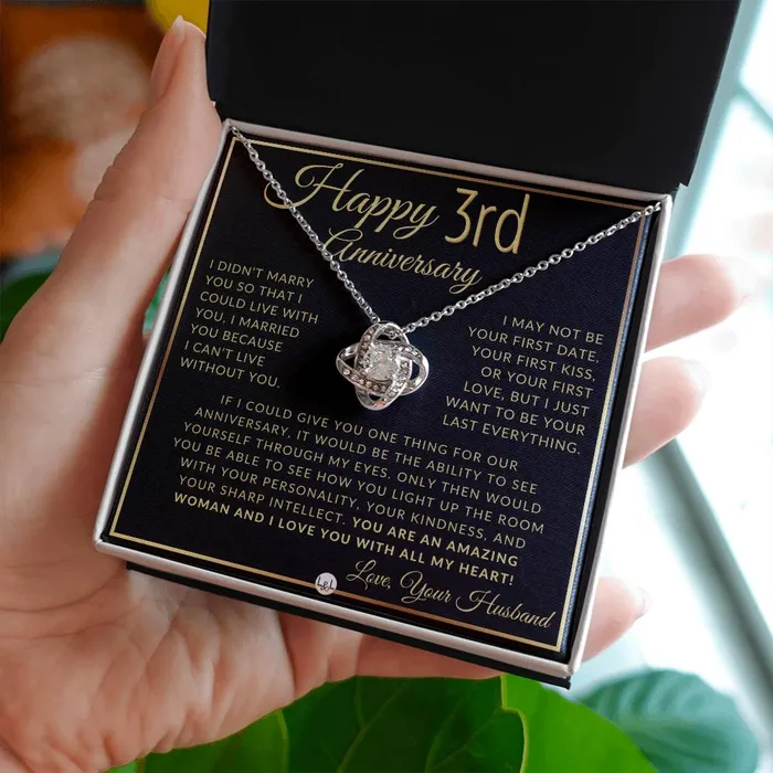 ShineOn Fulfillment 3rd Anniversary Gift For Wife Beautiful Womens Pendant Necklace Heartfelt Anniversary Message Necklaces