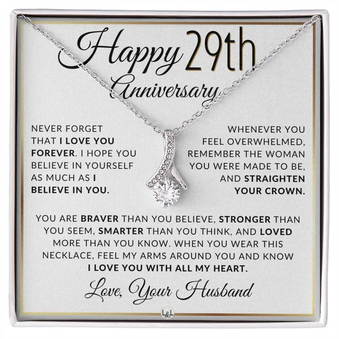 ShineOn Fulfillment Necklaces 29th Anniversary Gift For Wife Anniversary Gift Idea For Your Wife Drop Pendant Necklace Heartfelt Anniversary Message