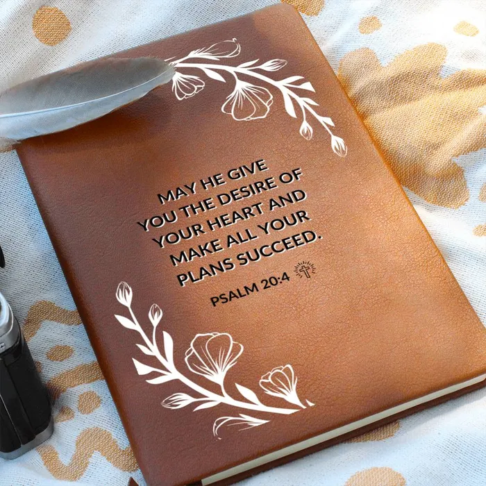 ShineOn Fulfillment Necklaces Christian Notebook The Desires Of Your Heart Psalm 204 Inspirational Leather Journal Encouragement Birthday or Christmas Gift