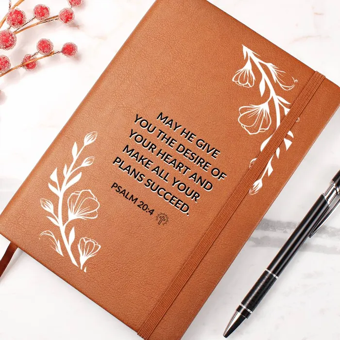 ShineOn Fulfillment Necklaces Christian Notebook The Desires Of Your Heart Psalm 204 Inspirational Leather Journal Encouragement Birthday or Christmas Gift