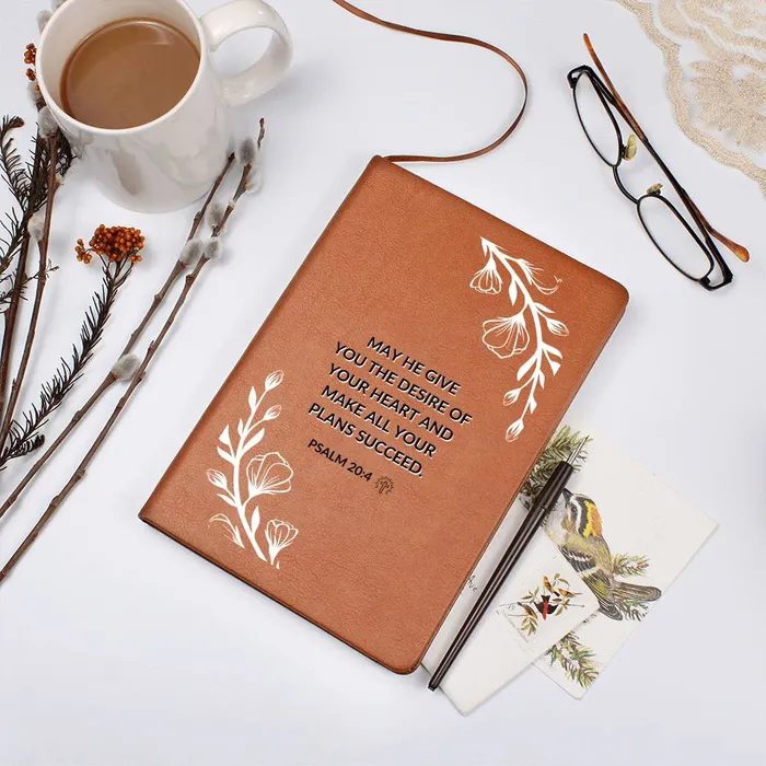 ShineOn Fulfillment Necklaces Christian Notebook The Desires Of Your Heart Psalm 204 Inspirational Leather Journal Encouragement Birthday or Christmas Gift