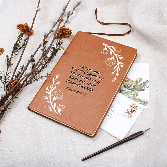 ShineOn Fulfillment Necklaces Christian Notebook The Desires Of Your Heart Psalm 204 Inspirational Leather Journal Encouragement Birthday or Christmas Gift