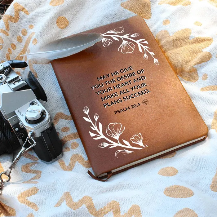 ShineOn Fulfillment Necklaces Christian Notebook The Desires Of Your Heart Psalm 204 Inspirational Leather Journal Encouragement Birthday or Christmas Gift