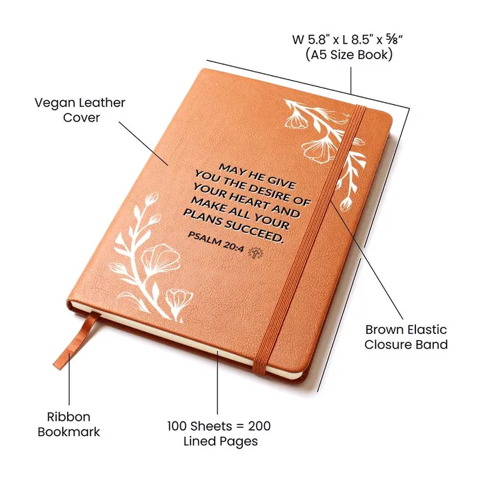 ShineOn Fulfillment Necklaces Christian Notebook The Desires Of Your Heart Psalm 204 Inspirational Leather Journal Encouragement Birthday or Christmas Gift