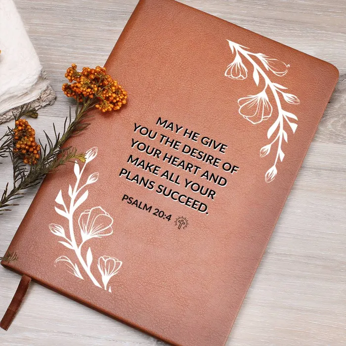 ShineOn Fulfillment Necklaces Christian Notebook The Desires Of Your Heart Psalm 204 Inspirational Leather Journal Encouragement Birthday or Christmas Gift
