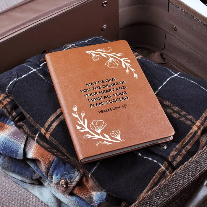 ShineOn Fulfillment Necklaces Christian Notebook The Desires Of Your Heart Psalm 204 Inspirational Leather Journal Encouragement Birthday or Christmas Gift