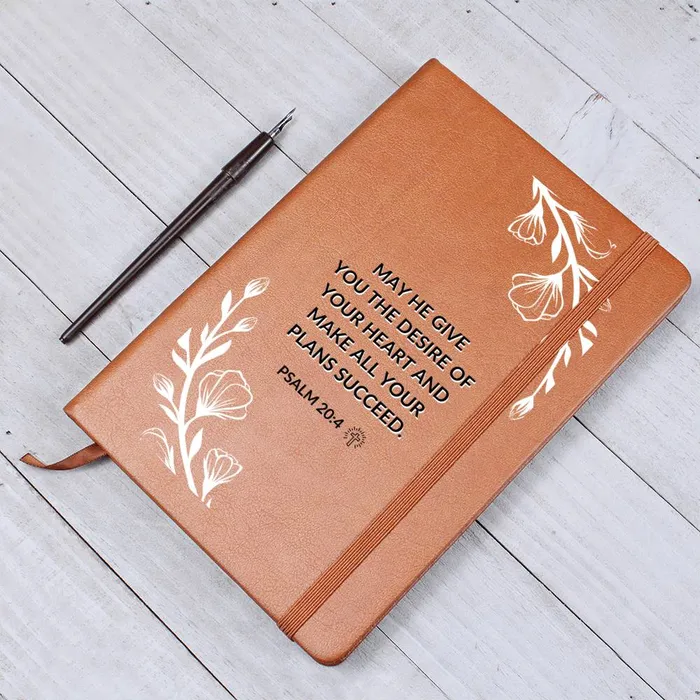 ShineOn Fulfillment Necklaces Christian Notebook The Desires Of Your Heart Psalm 204 Inspirational Leather Journal Encouragement Birthday or Christmas Gift