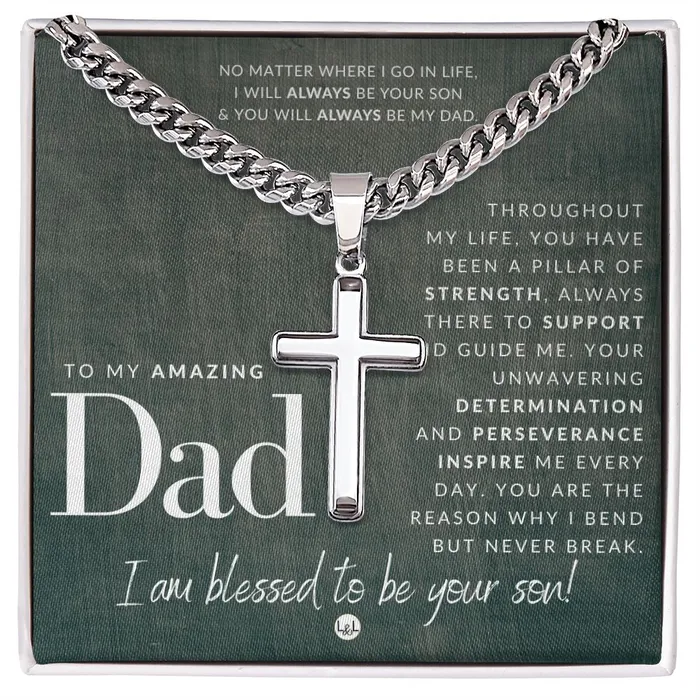 ShineOn Fulfillment Necklaces Gift For Father From Son Mens Chain with Engravable Cross Necklace Christian Jewelry For Dad For Fathers Day Christmas or His Birthday