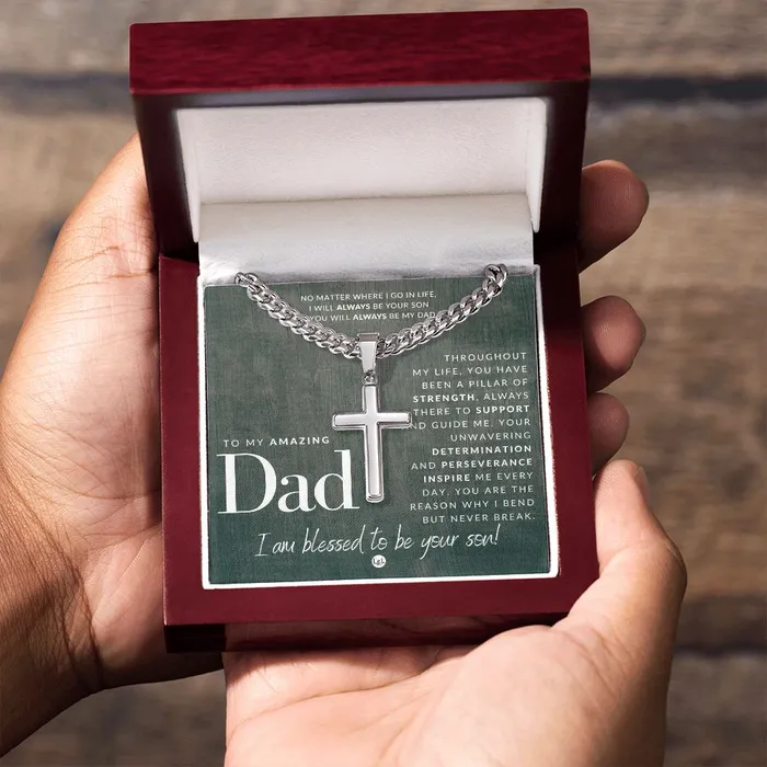 ShineOn Fulfillment Necklaces Gift For Father From Son Mens Chain with Engravable Cross Necklace Christian Jewelry For Dad For Fathers Day Christmas or His Birthday
