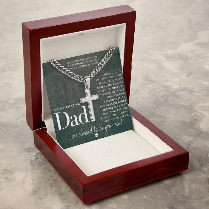 ShineOn Fulfillment Necklaces Gift For Father From Son Mens Chain with Engravable Cross Necklace Christian Jewelry For Dad For Fathers Day Christmas or His Birthday
