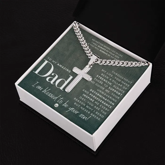 ShineOn Fulfillment Necklaces Gift For Father From Son Mens Chain with Engravable Cross Necklace Christian Jewelry For Dad For Fathers Day Christmas or His Birthday